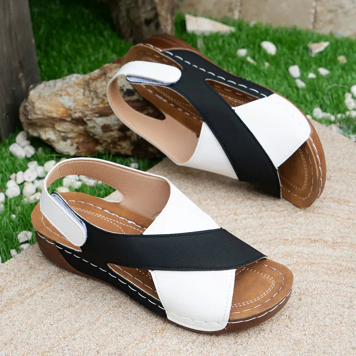 Summer Wedges Sandals With Colorblock Cross-strap Design Casual Thick-soled Roman Shoes For Women - DanaFashionstore