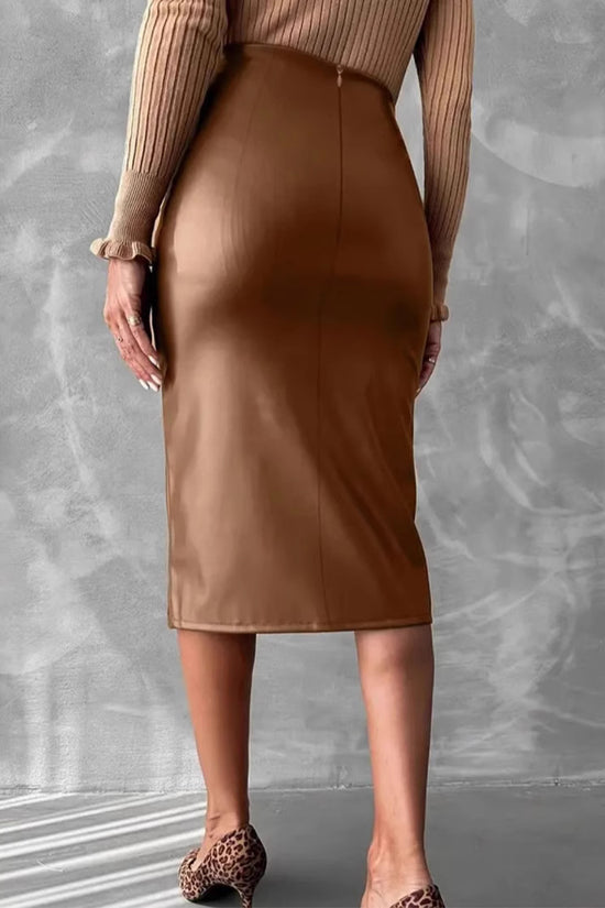 High Waist Slimming All-matching Hip Split PU Leather Skirt