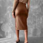 High Waist Slimming All-matching Hip Split PU Leather Skirt - DanaFashionstore