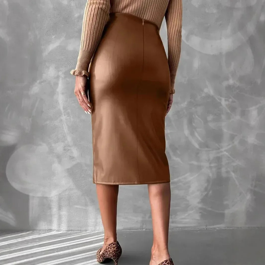 High Waist Slimming All-matching Hip Split PU Leather Skirt - DanaFashionstore