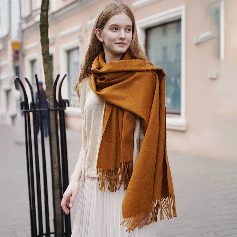 New Solid Color Wool Long Beard Warm Tassel Scarf Thick - DanaFashionstore