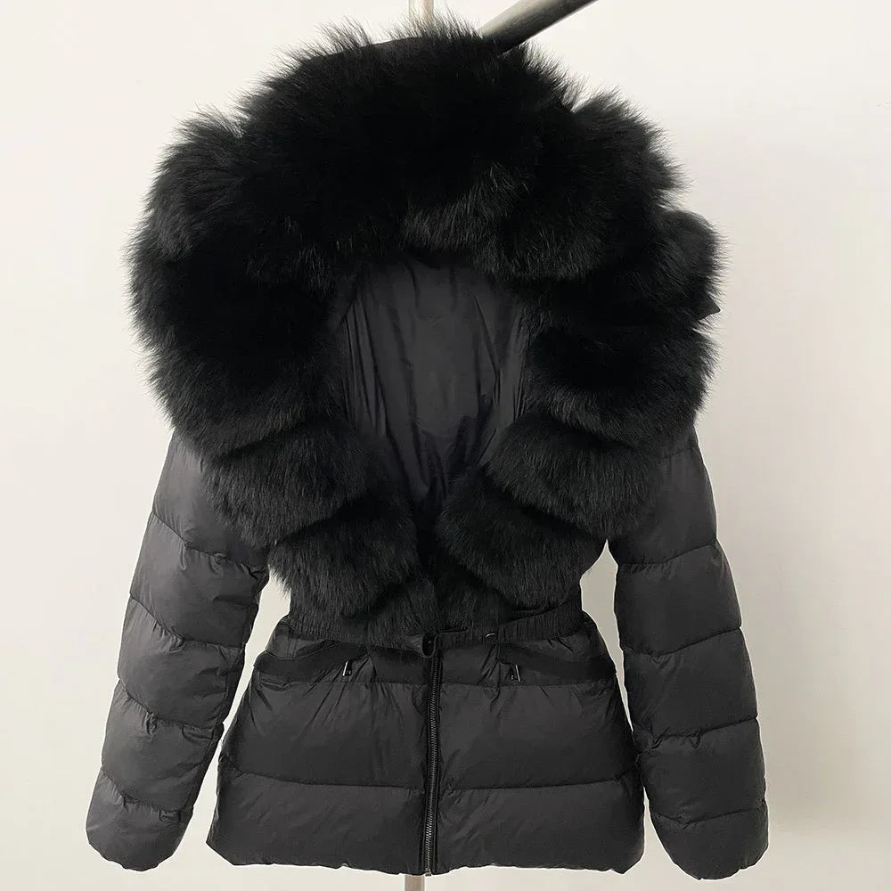 Short Slim Fit Fur Down Jacket 2026 - Women's Waist-Tight Winter Coat - DanaFashionstore