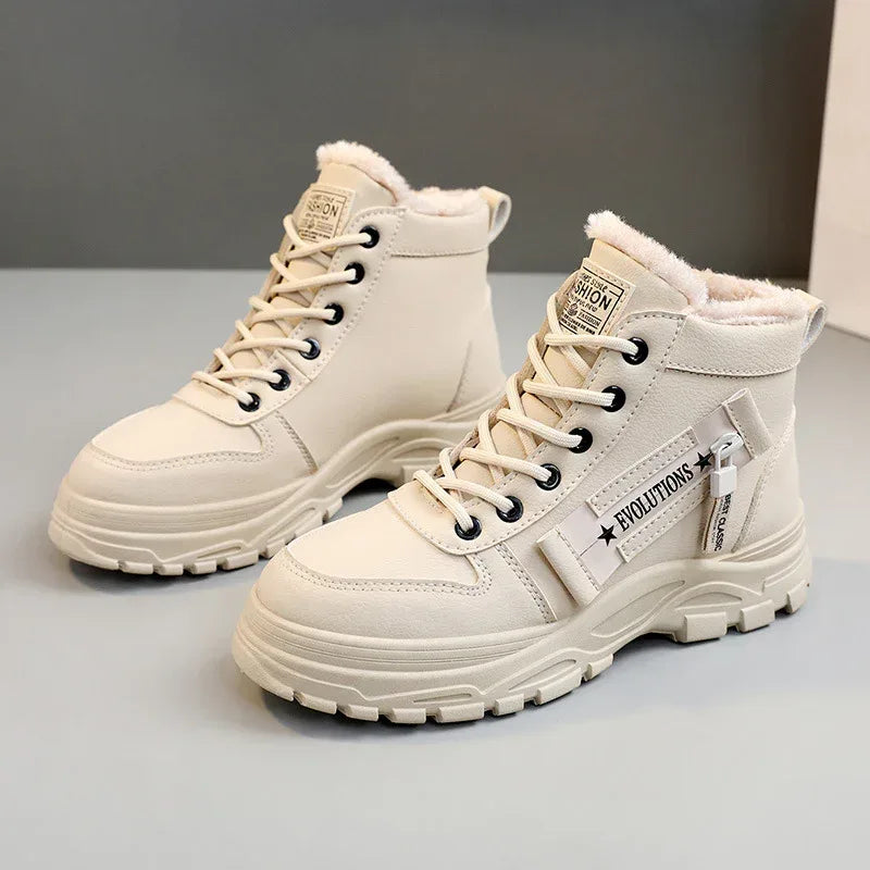 Fleece Lace-up Boots Winter Warm Short Plush High-top Shoes - DanaFashionstore