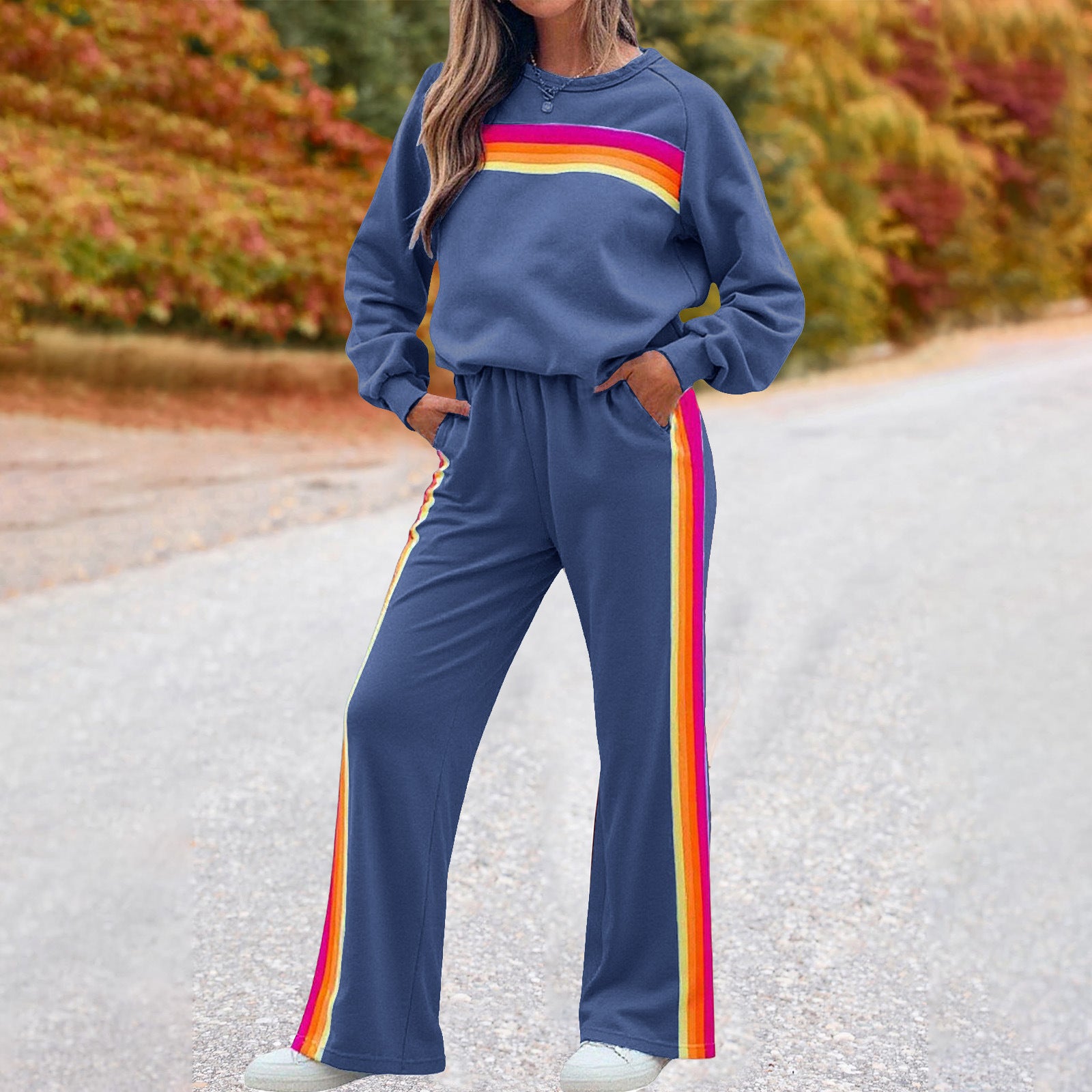 Fleece-lined Thick Rainbow Sweater Suit Women