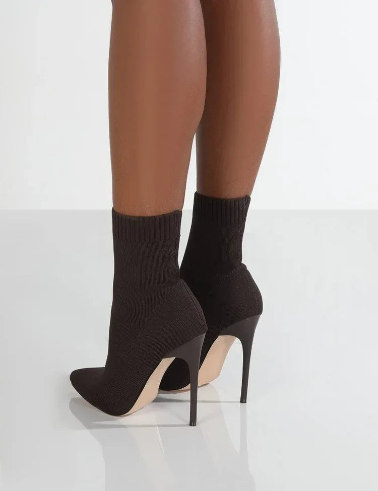 Women's High-heel Point-toe Knitted Stretch Boots - DanaFashionstore