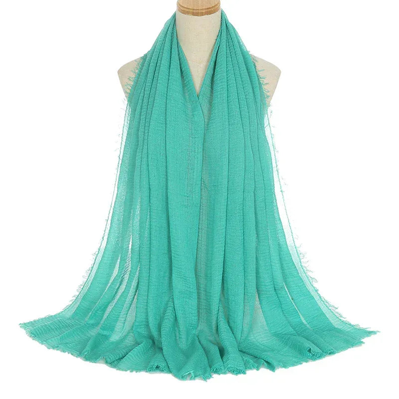 Pleated Viscose Yarn Monochrome Scarf Natural Wrinkled Cotton And Linen Burrs - DanaFashionstore