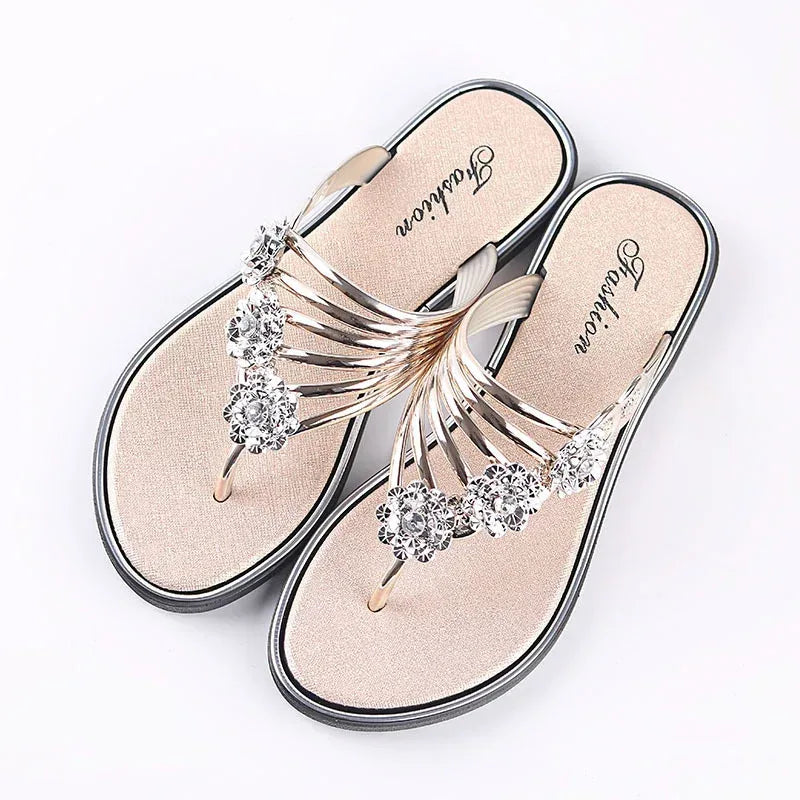Flip-Flops Women's Slippers Diamond Rhinestones Phnom Penh Beach Shoes - DanaFashionstore