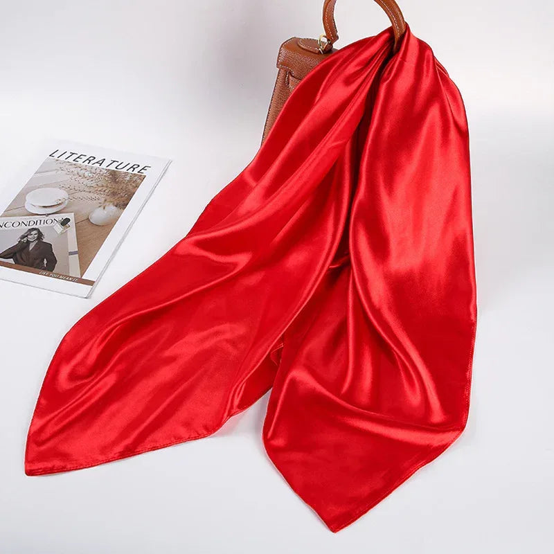 Pure Color Silk Scarf Artificial Silk 90cm Shiny Satin Shawl - DanaFashionstore