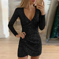 V-Neck Irregular Hem Dress Women 2026 - Long Sleeve Hip Dress - DanaFashionstore