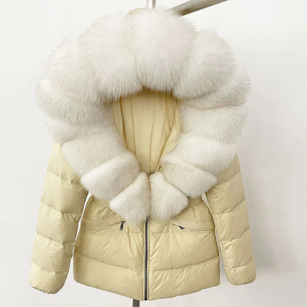 Short Slim Fit Fur Down Jacket 2026 - Women's Waist-Tight Winter Coat - DanaFashionstore