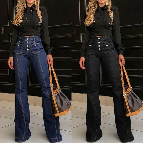 Women's Patchwork Jeans Slim Fit Slimming Stretch Flared Pants - DanaFashionstore