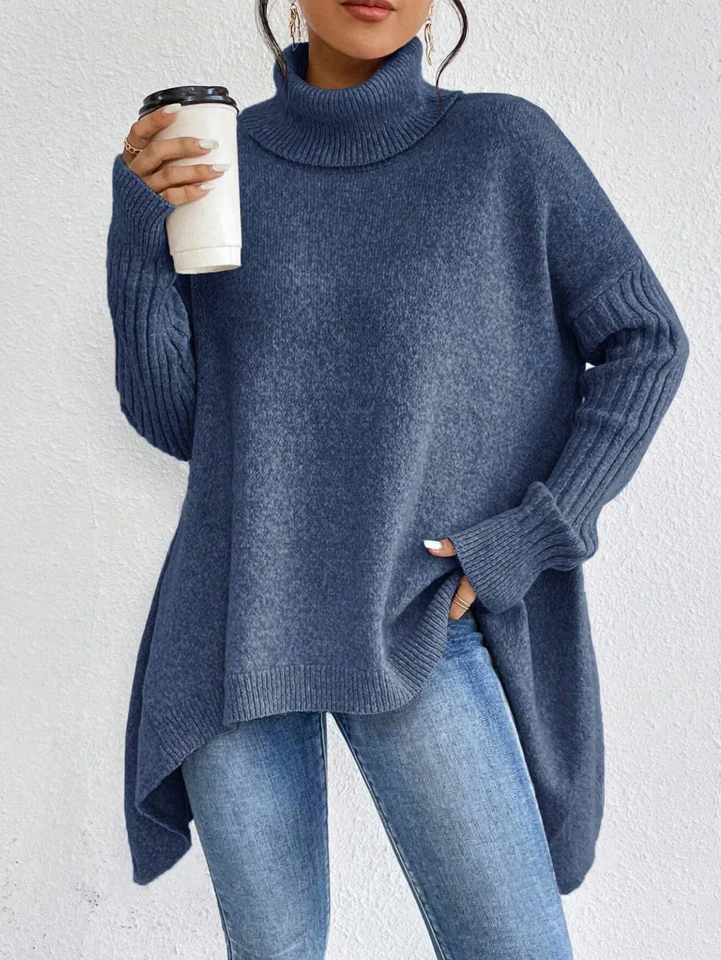 Irregular Turtleneck Sweater Winter Loose Long Sleeve Knitted Tops Leisure Warm Pullover Sweater Women's Clothing - DanaFashionstore