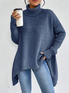 Irregular Turtleneck Sweater Winter Loose Long Sleeve Knitted Tops Leisure Warm Pullover Sweater Women's Clothing - DanaFashionstore