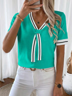 Women's Contrast Color V-neck Short Top Sweater - DanaFashionstore