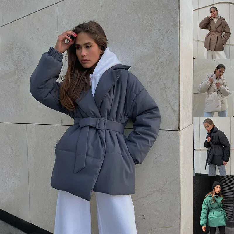 Winter Lapel Waisted Cotton Coat 2026 - Fashion Solid Color Slim Overcoat - DanaFashionstore