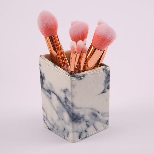 10 marble makeup brush sets, beauty tools, blush, eye shadow, face modification, 5 big 5 small explosions. $15.00 Dana Fashion Color: Black style: Opp makeup Set of brush count: 10 Brush material: rayon Brush type: PU Handle material: plastic Handle speci