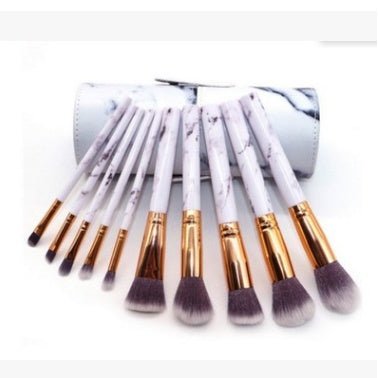 10 marble makeup brush sets, beauty tools, blush, eye shadow, face modification, 5 big 5 small explosions. $25.00 Dana Fashion Color: White style: Cylinder makeup Set of brush count: 10 Brush material: rayon Brush type: PU Handle material: plastic Handle