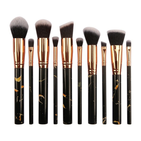 10 marble makeup brush sets, beauty tools, blush, eye shadow, face modification, 5 big 5 small explosions. $15.00 Dana Fashion Color: Black style: Opp makeup Set of brush count: 10 Brush material: rayon Brush type: PU Handle material: plastic Handle speci