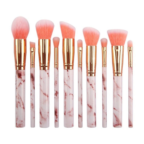 10 marble makeup brush sets, beauty tools, blush, eye shadow, face modification, 5 big 5 small explosions. $15.00 Dana Fashion Color: Pink style: Opp makeup Set of brush count: 10 Brush material: rayon Brush type: PU Handle material: plastic Handle specif