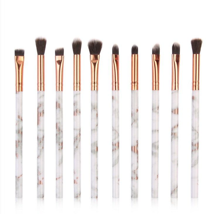 10 marble makeup brush sets, beauty tools, blush, eye shadow, face modification, 5 big 5 small explosions. $15.33 Dana Fashion Color: White10 style: 10Style makeup Set of brush count: 10 Brush material: rayon Brush type: PU Handle material: plastic Handle