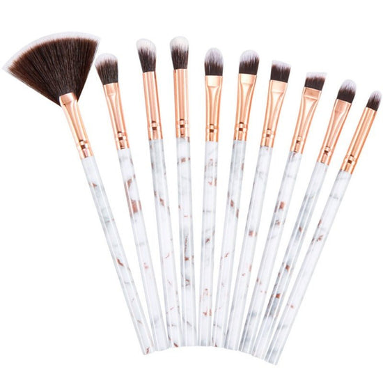 10 marble makeup brush sets, beauty tools, blush, eye shadow, face modification, 5 big 5 small explosions. $13.22 Dana Fashion Color: White11 style: 11Style makeup Set of brush count: 10 Brush material: rayon Brush type: PU Handle material: plastic Handle