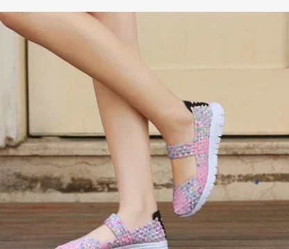Lightweight flat shoes explosion models wishy elastic band hand-woven shoes women's single shoes large size flat bottom mother shoes factory straight - DanaFashionstore