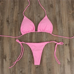 2pcs Halterneck Lace-up Bikini Women Summer Solid Color Sexy Split Strap Adjustable Swimsuit Suit - DanaFashionstore