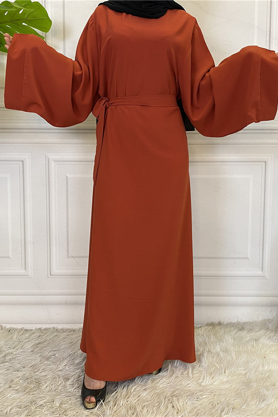 Solid Color Plus Size Lace-up Muslim Dress