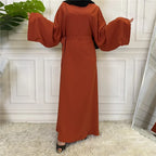 Solid Color Plus Size Lace-up Muslim Dress - Elegant Modest Fashion - DanaFashionstore
