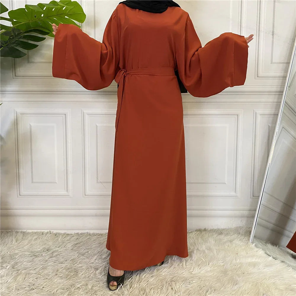 Solid Color Plus Size Lace-up Muslim Dress - Elegant Modest Fashion - DanaFashionstore