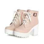 Sponge cake chunky heel plus size lace-up Martin boots - DanaFashionstore
