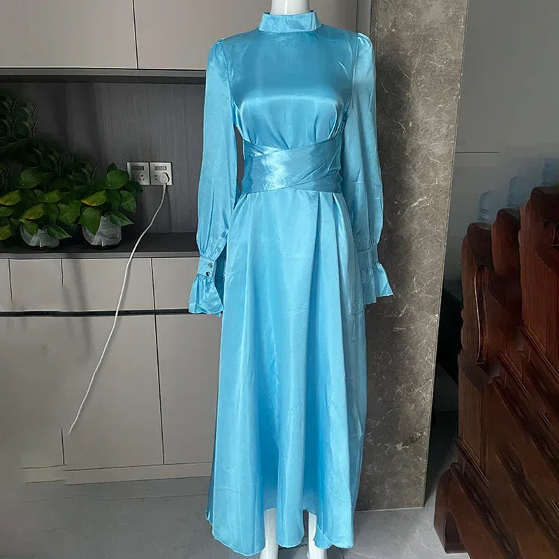 Round Neck Ruffle Sleeve Dress 2026 - High Waist Drawstring Dress - DanaFashionstore