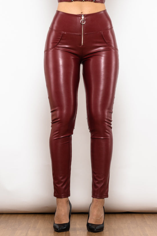 Shascullfites Melody High Waist White Leather Butt Lifting Pants Ladies Thermal Leggings With Zipper - Dana Fashion
