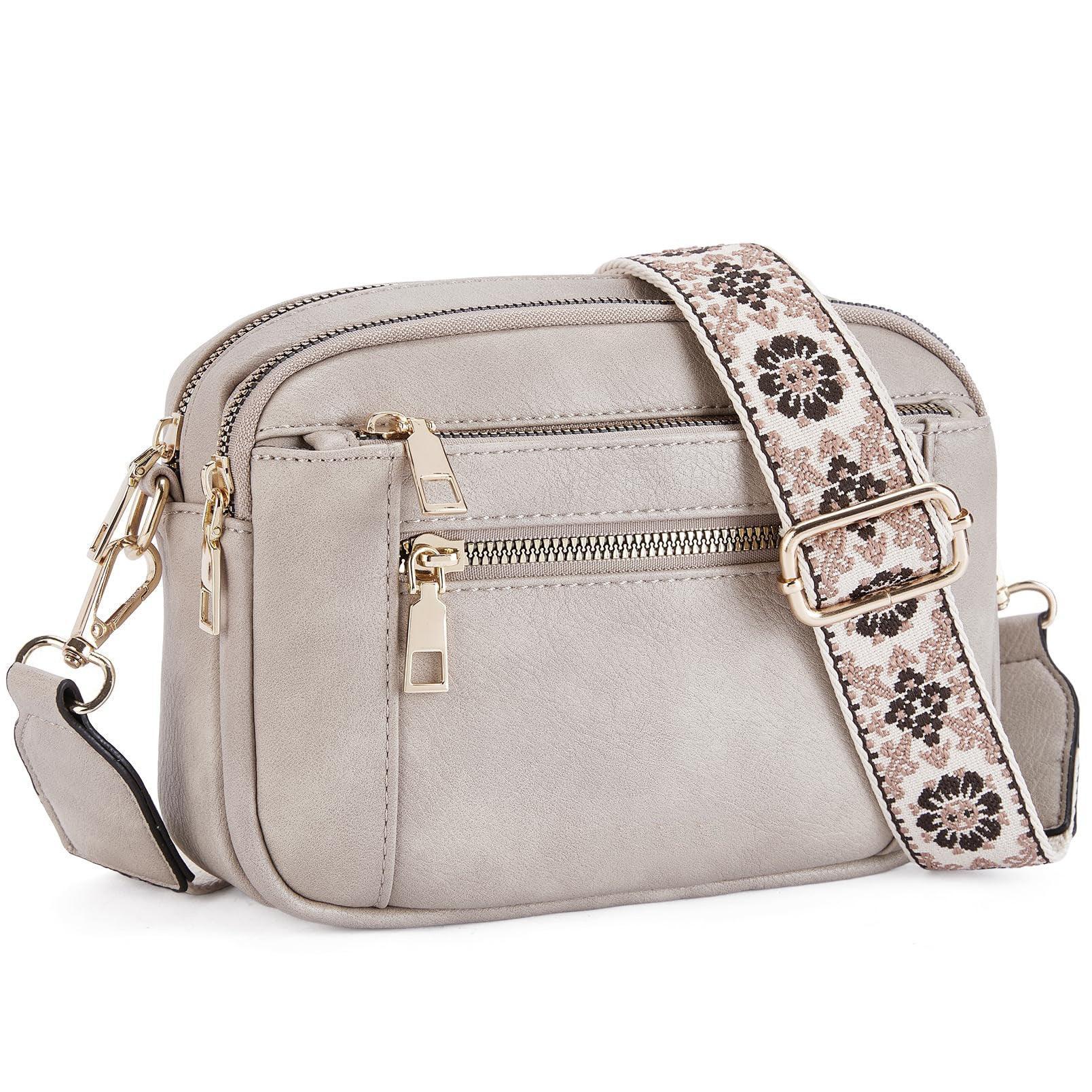 Triple-zipper Shoulder Bag With Floral Embroidered Straps Fashion Colorblock Multi-functional Crossbody Bags For Women - DanaFashionstore
