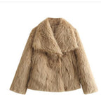 Winter Plush Coat Fashion Warm Thicken Fluffy Lapel Jacket Outwear Casual Long Sleeve Tops Womens Clothing - DanaFashionstore