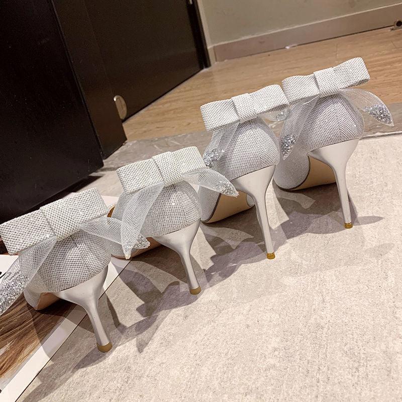 Women's Sequin Stiletto High Heels With Pointed Bow - DanaFashionstore