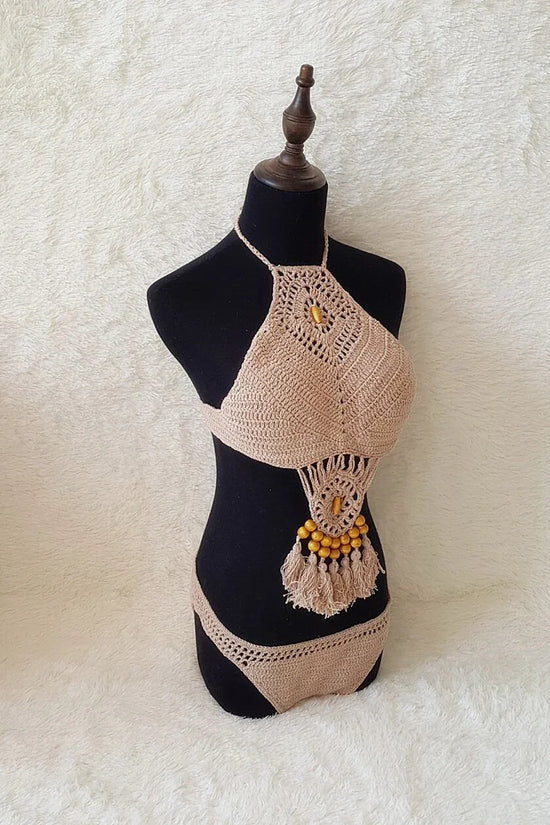 Europe and the United States new woman swimsuit set, beach sunshine bath, foreign trade Crochet Crochet tassel bikini - DanaFashionstore
