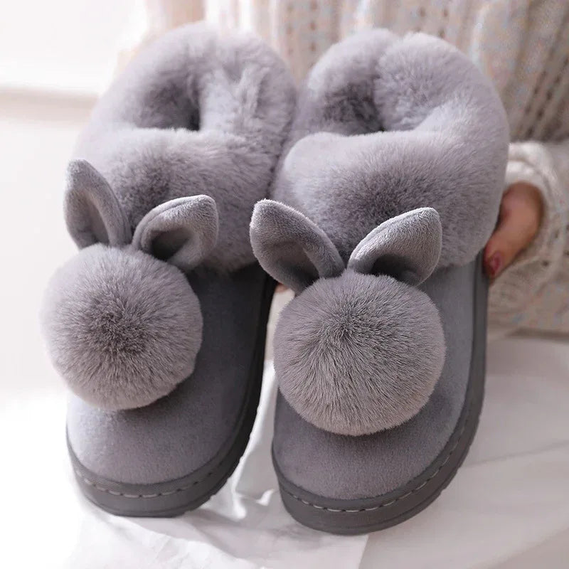 Autumn Winter Cotton Slippers Fur Rabbit Home Warm Thick Bottom Indoor Cotton Shoes Womens Slippers Cute Fluffy Cat Slippers - DanaFashionstore