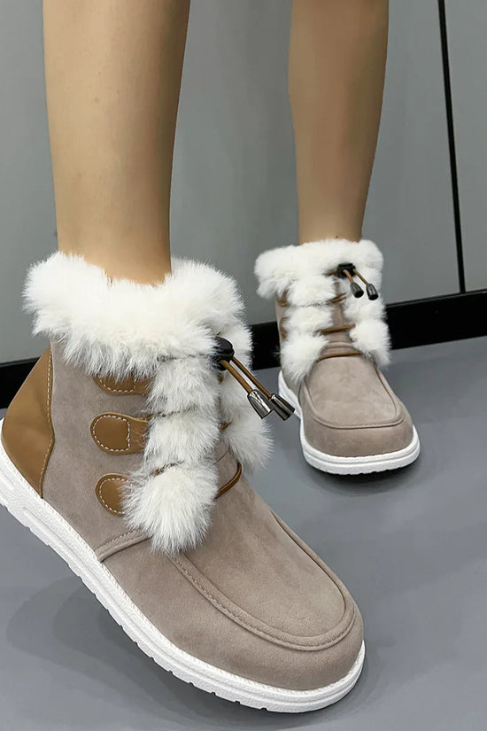 Fashion Suede Fleece Snow Boots Winter Warm Plush Round Toe Cotton Shoes Versatile Simple Short Boot For Women - DanaFashionstore