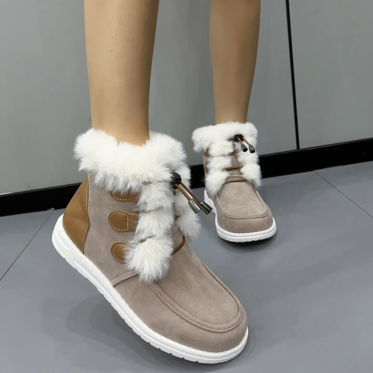 Fashion Suede Fleece Snow Boots Winter Warm Plush Round Toe Cotton Shoes Versatile Simple Short Boot For Women - DanaFashionstore