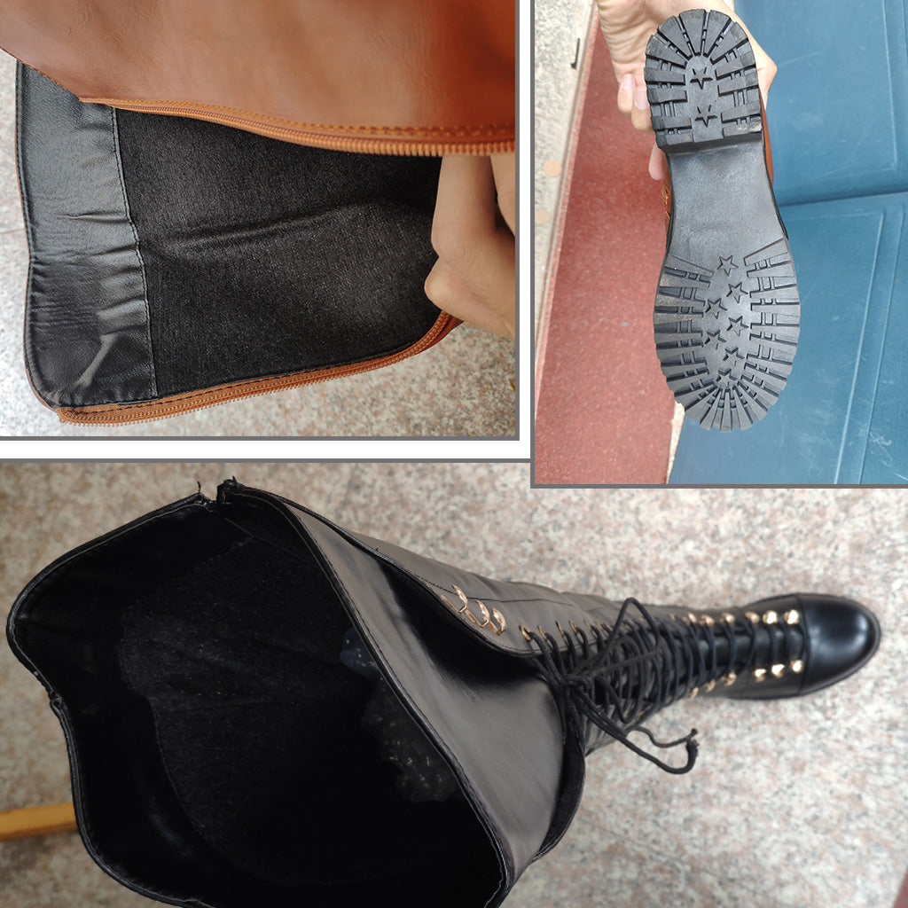 Women's solid color lace-up boots