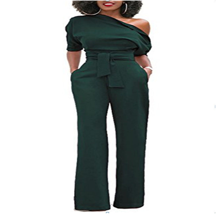 Off-the-shoulder buttoned wide-leg pants