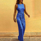 Sleeveless Sequined Silver Jumpsuit 2026 - Glamorous Party Jumpsuit - DanaFashionstore