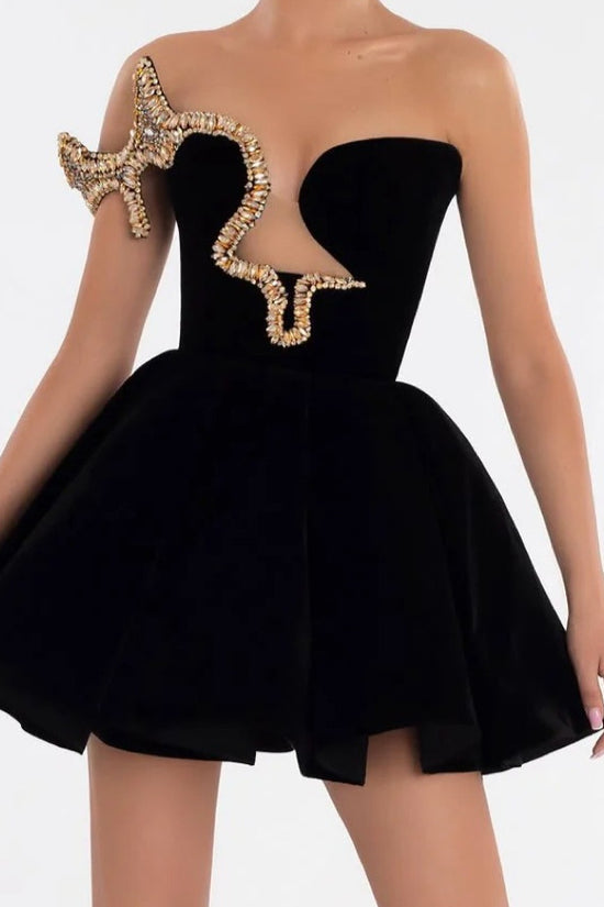 Strapless Sequined V-neck Tight Dress Women