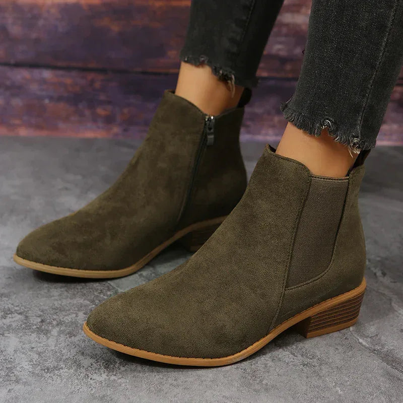 Pointed Suede Elastic Band, Thick Heel Casual Single Shoes For Women - DanaFashionstore