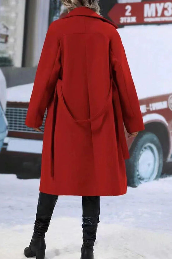 Lapel Double-breasted Trench Coat With Belt Winter Fashion Solid Color Long Jacket Outwear Women Clothing - DanaFashionstore