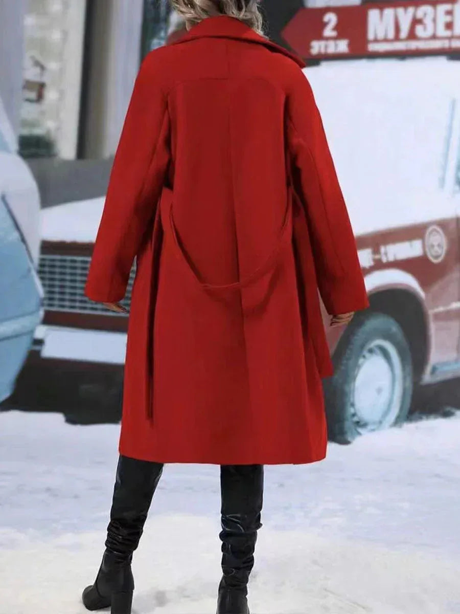 Lapel Double-breasted Trench Coat With Belt Winter Fashion Solid Color Long Jacket Outwear Women Clothing - DanaFashionstore