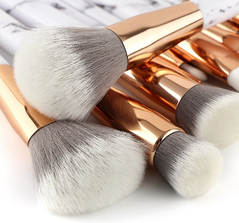 11 sets of marble makeup brush with makeup brush beauty makeup kit 11 makeup brush sets $25.00 Dana Fashion Color: Black makeup Handle material: plastic Brush Material: Horse Hair, Synthetic Hair Material: Synthetic hair Quantity: 15pcs make up brushes Us
