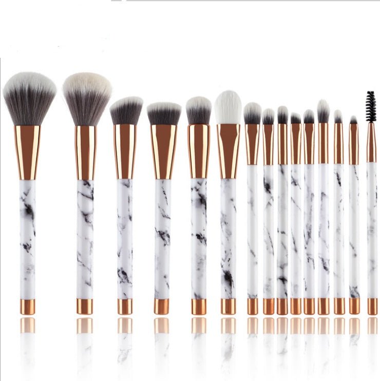 11 sets of marble makeup brush with makeup brush beauty makeup kit 11 makeup brush sets $25.00 Dana Fashion Color: White makeup Handle material: plastic Brush Material: Horse Hair, Synthetic Hair Material: Synthetic hair Quantity: 15pcs make up brushes Us