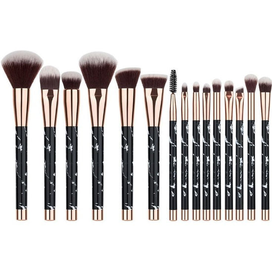 11 sets of marble makeup brush with makeup brush beauty makeup kit 11 makeup brush sets $25.00 Dana Fashion Color: Black makeup Handle material: plastic Brush Material: Horse Hair, Synthetic Hair Material: Synthetic hair Quantity: 15pcs make up brushes Us